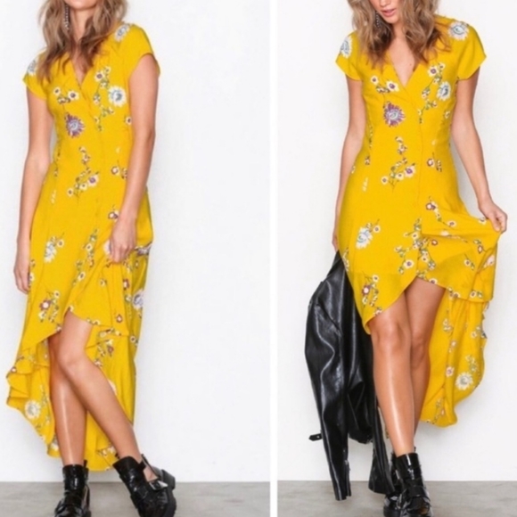 Free People Lost in You Golden Yellow Floral Print Midi Dress Size XS - Picture 3 of 10